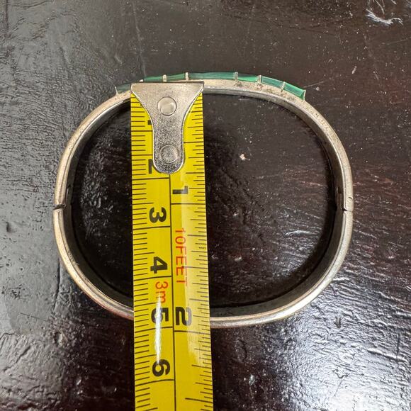 Vintage Mexican 925 Sterling Silver Green Turquoise Bangle Bracelet - Picture 7 of 8